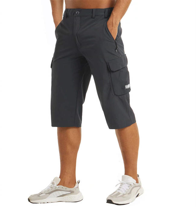 Men Workout Gym Shorts Quick Dry 3/4 Capri Pants Zipper Pockets Hiking Athletic Running Shorts